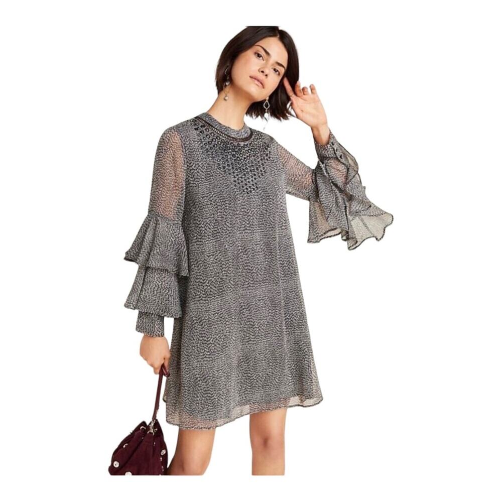 Anthropologie Ranna Gill Jenna Ruffle Embellished Feminine Romantic Dress
